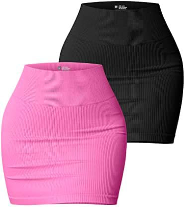 Women Skirt Basic Elastic Rib Casual High Waist Mini Hip Skirt