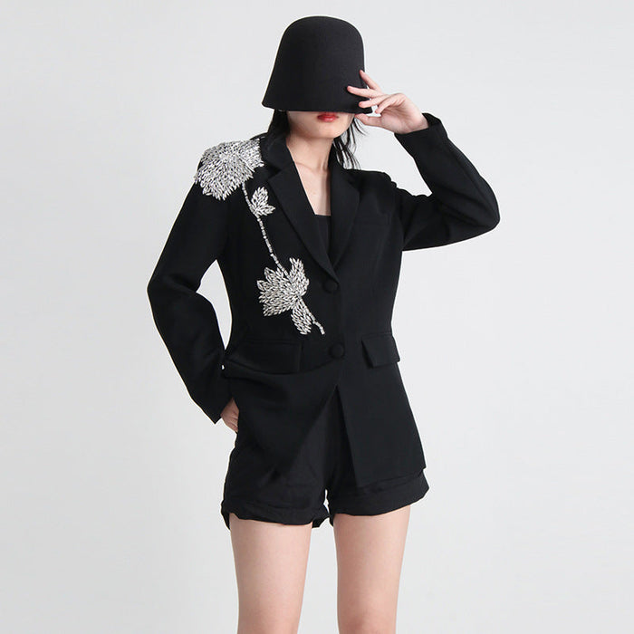 Elegant Heavy Industry Beads Three Dimensional Floral Stitching Loose Slimming Elegant Blazer Women