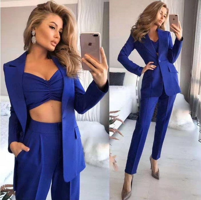 Slimming Mid Length Long Sleeve Small Suit Loose Solid Color Office Suit