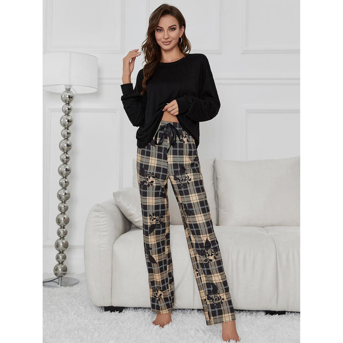 Pajamas Women Autumn Winter Plant Print Long-Sleeved Homewear Suit