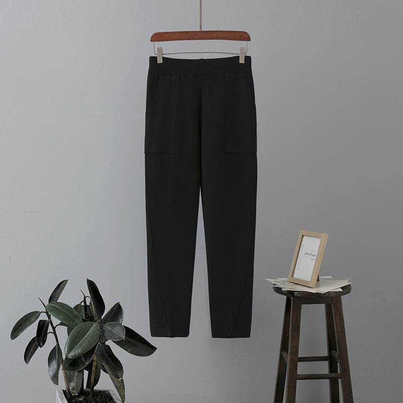 High Waist Knit Harem Pants for Women Autumn Winter Loose Thin Baggy Pants Korean Casual Cropped Pants