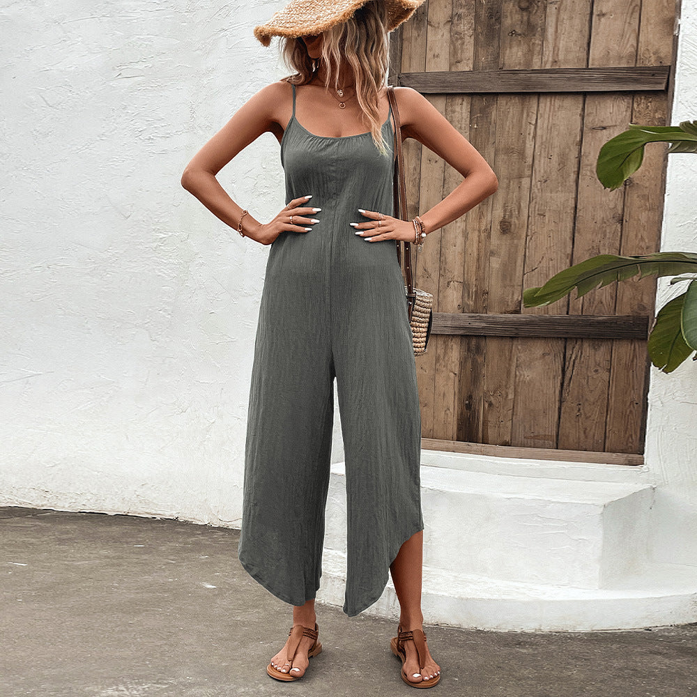 Solid Color Casual Sling Jumpsuit