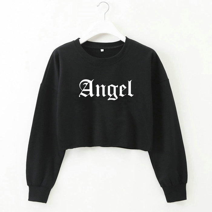 Women Clothing Autumn Winter Angel Letter Graphic Printed Short Long Sleeved Sweater for Women