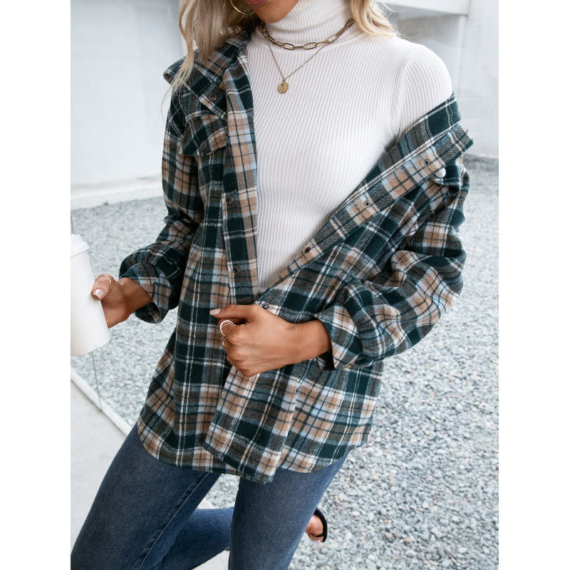 Cap Casual Plaid Shacket Single-Breasted Pocket Shacket Top for Women Outerwear