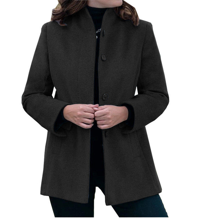 Autumn Winter Simplicity Long Sleeve Collared Button Slim-Fit Woolen Coat Women