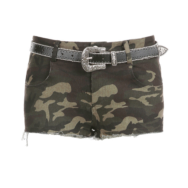 Sexy Street Camouflage Low Waist Straight Slimming Super Short Shorts Basic Casual Stretch Slim Woven Pants