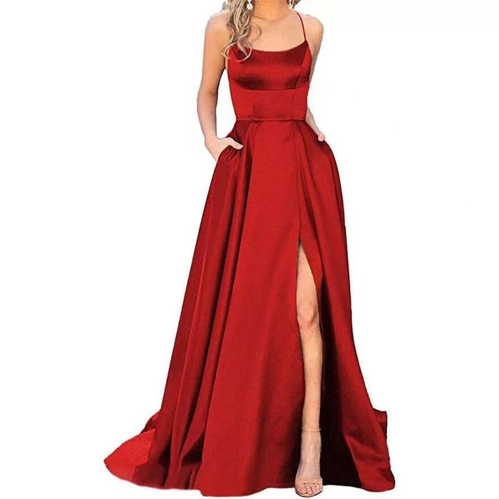 Bridesmaid Dress Long Maxi Dress Small Trailing Strap Solid Color Cocktail Evening Dress