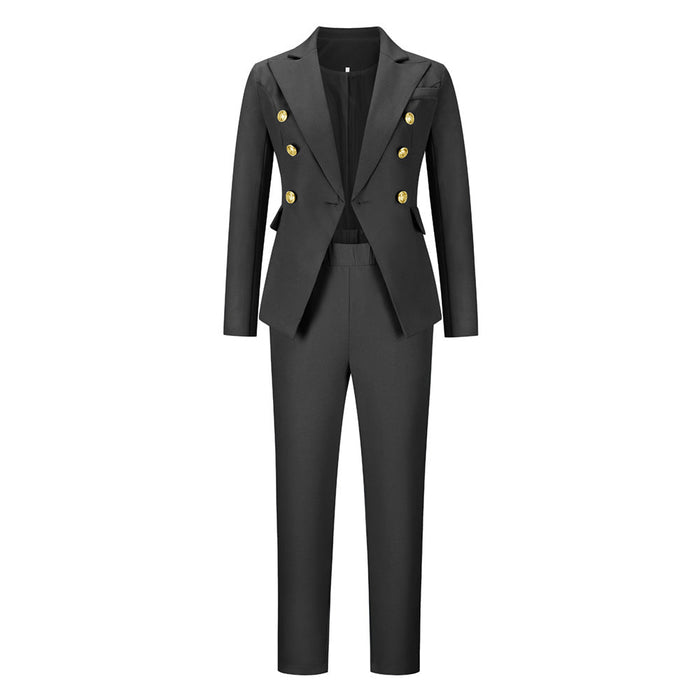 Autumn Winter Office Long Sleeve Small Work Pant Suit Casual Professional Women