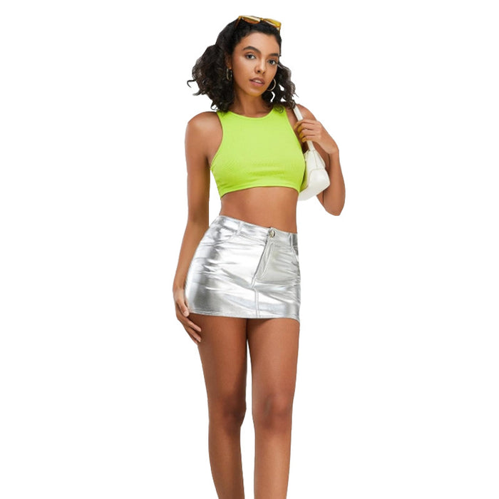 Metallic Coated Fabric Sexy Low Waist Short Skirt Summer Tight Sexy Shorts Women Clothing