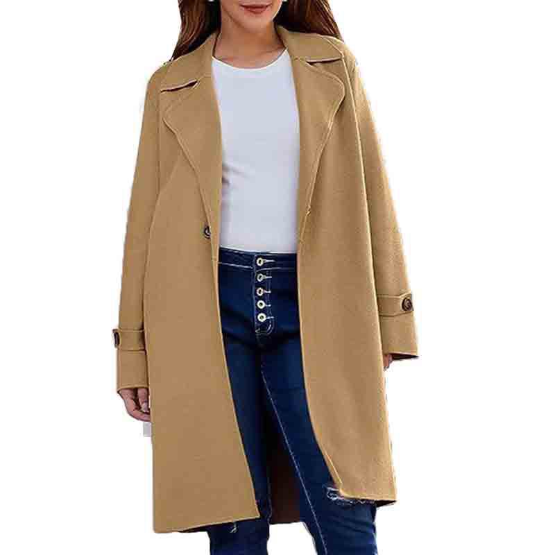 Autumn Winter Simplicity Long Sleeve Collared Button Loose Woolen Coat Women