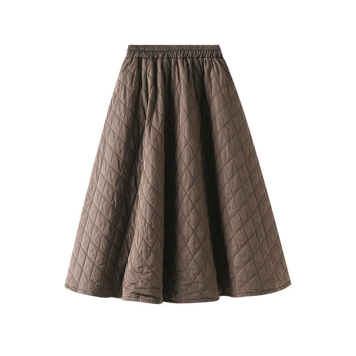 South Korea Dongdaemun Autumn Elastic Waist Rhombus Woven Quilted A Line Slimming Skirt Women