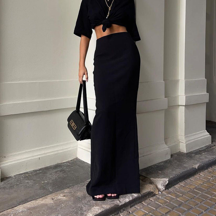 Women Clothing Summer Fashionable Elegant Black Slimming Long Skirt Hip Skirt
