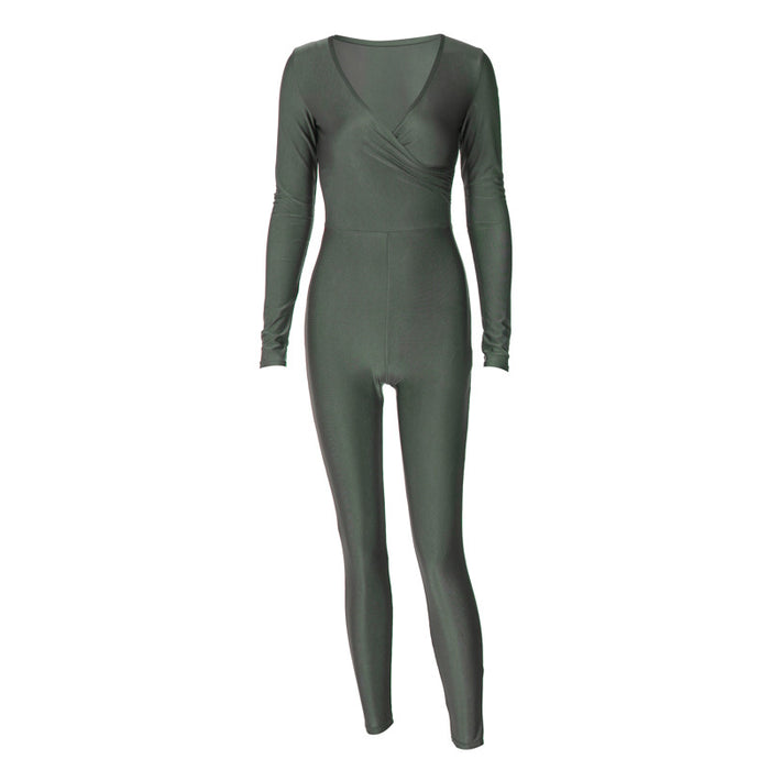 Women Clothing Fall Winter Solid Color Slim Sports Yoga Long Sleeve Jumpsuit Women