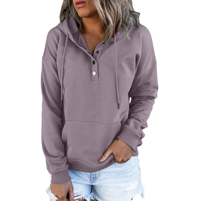 Women Clothing Long Sleeve Loose Casual Hooded Drawstring Pocket Hoodie