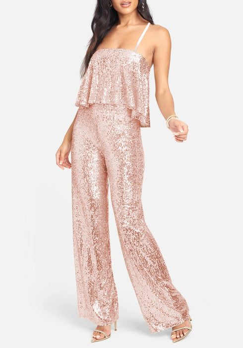 Dress Jumpsuit Sequin Sling Long Cocktail Party Slim Fit Sheath Trousers