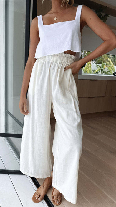 Women Clothing High Waist Wide Leg Pants Loose Women Wear Multi-Color Mopping Long Cotton Linen Wide Leg Pants