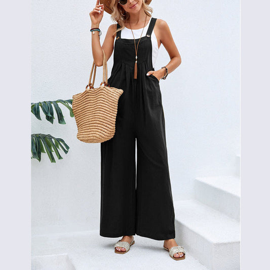 Women Clothing Popular Solid Color Casual Suspender Trousers