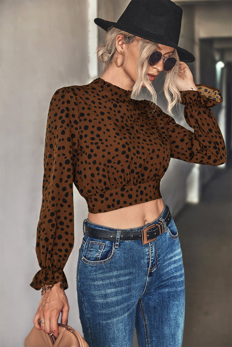 Autumn Women Clothing Long Sleeve Ruffled Collar Dot Print Shirt