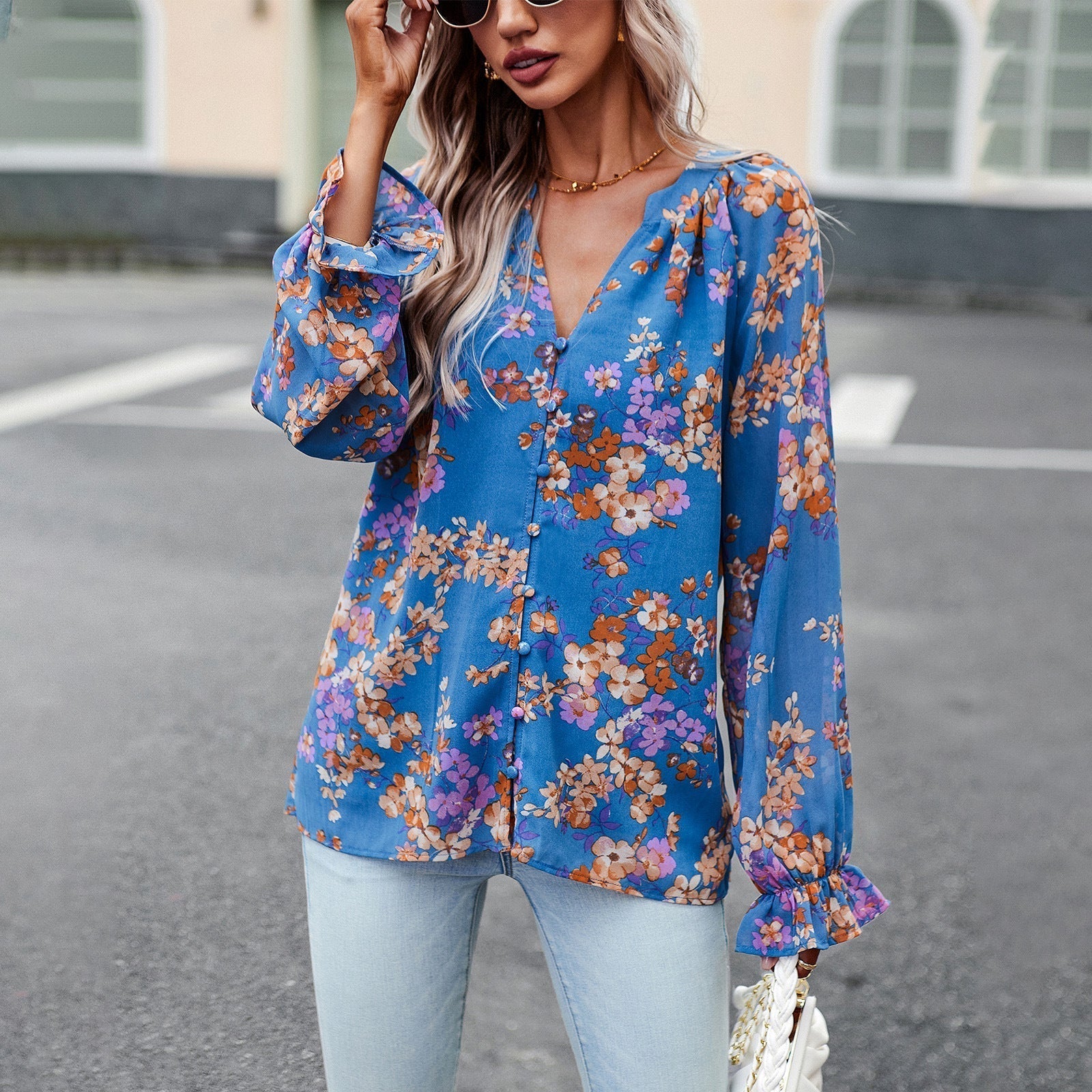 Design Long Sleeved Shirt Women Autumn Elegant Floral Shirt