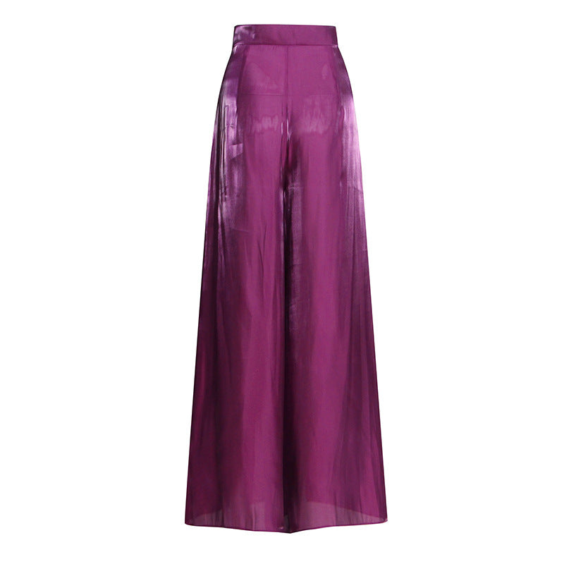 Purple Thin Satin Dress Autumn Large Long Leg High Waist Wide Leg Pants Women