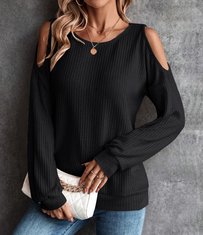 Autumn Winter Off The Shoulder Button Loose Long Sleeved T Shirt Top Women