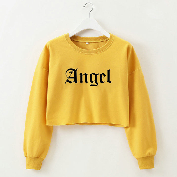 Women Clothing Autumn Winter Angel Letter Graphic Printed Short Long Sleeved Sweater for Women