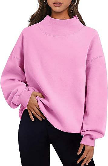 Women Clothing Neckline Slit Loose Casual Half Turtleneck Brushed Hoody