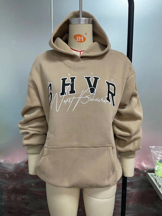 Women Clothing Hoodie  Game Letter Graphic Printing plus Velvet Warm Long Sleeve  Autumn Winter