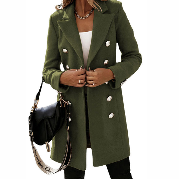 Autumn Winter Long Sleeve Blazer Collar Double Breasted Woolen Coat Coat for Women