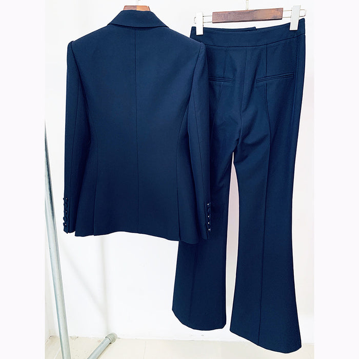 Women Button Bootcut Pants Office Two Piece Set