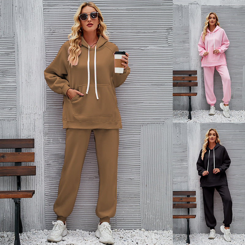 Arrival Casual Loose Fitting Hoodie Top Ankle Tied Trousers Sweater Suit for Women