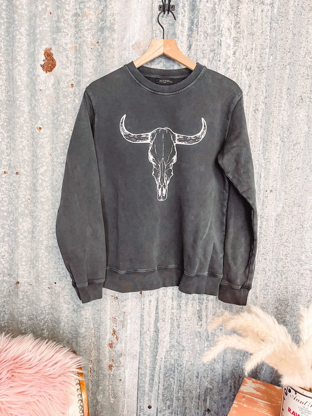 Ladies Cotton Cow Head Glue Printing Pullover Sweater