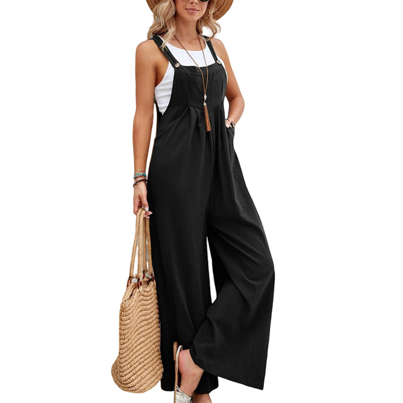Women Clothing Popular Solid Color Casual Suspender Trousers