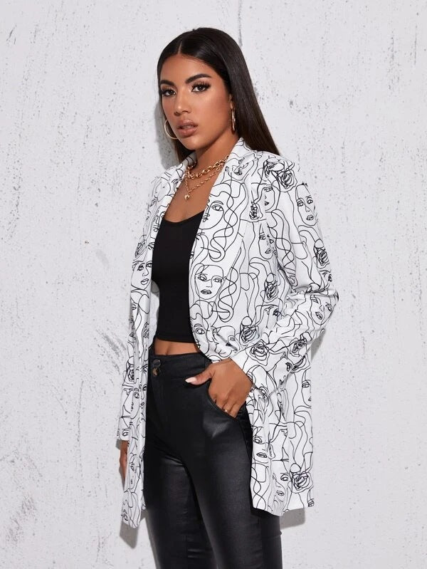 Popular Women Clothing Autumn Winter Printed Casual Small Blazer for Women