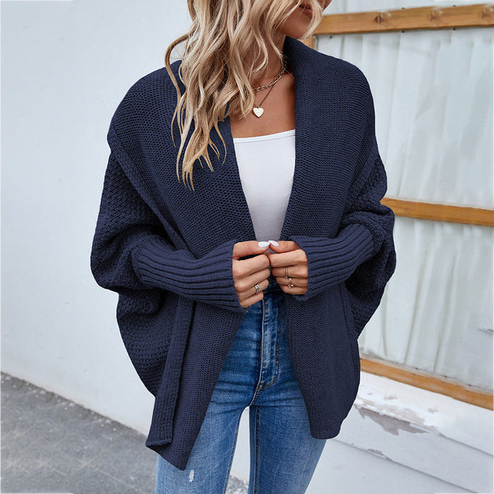 Autumn Winter Women Knitted Sweater Solid Color Batwing Sleeve Sweater Cardigan Coat Women