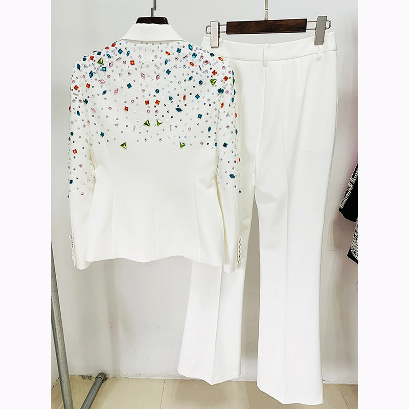 Goods Heavy Industry Beaded Colored Diamond Slim Fit Blazer Skinny Pants Suit Two Pieces