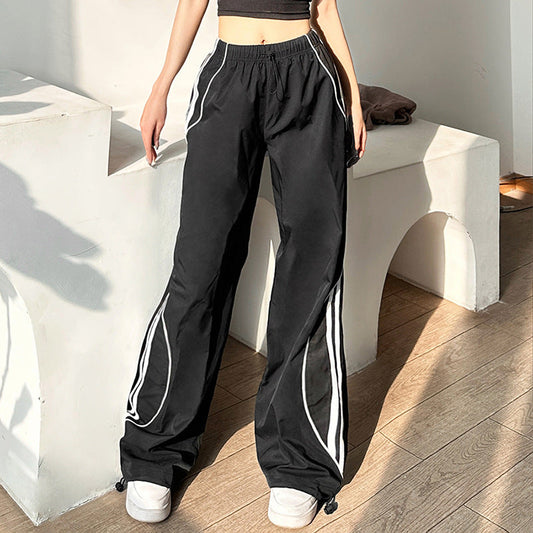 Spring Summer Women Clothing Solid Color Loose Street High Waist Straight Drawstring Casual Pants