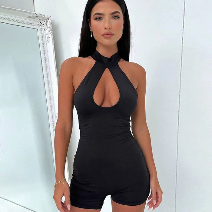 Women Clothing Spring Sexy Cutout Slim round Neck Sleeveless Jumpsuit