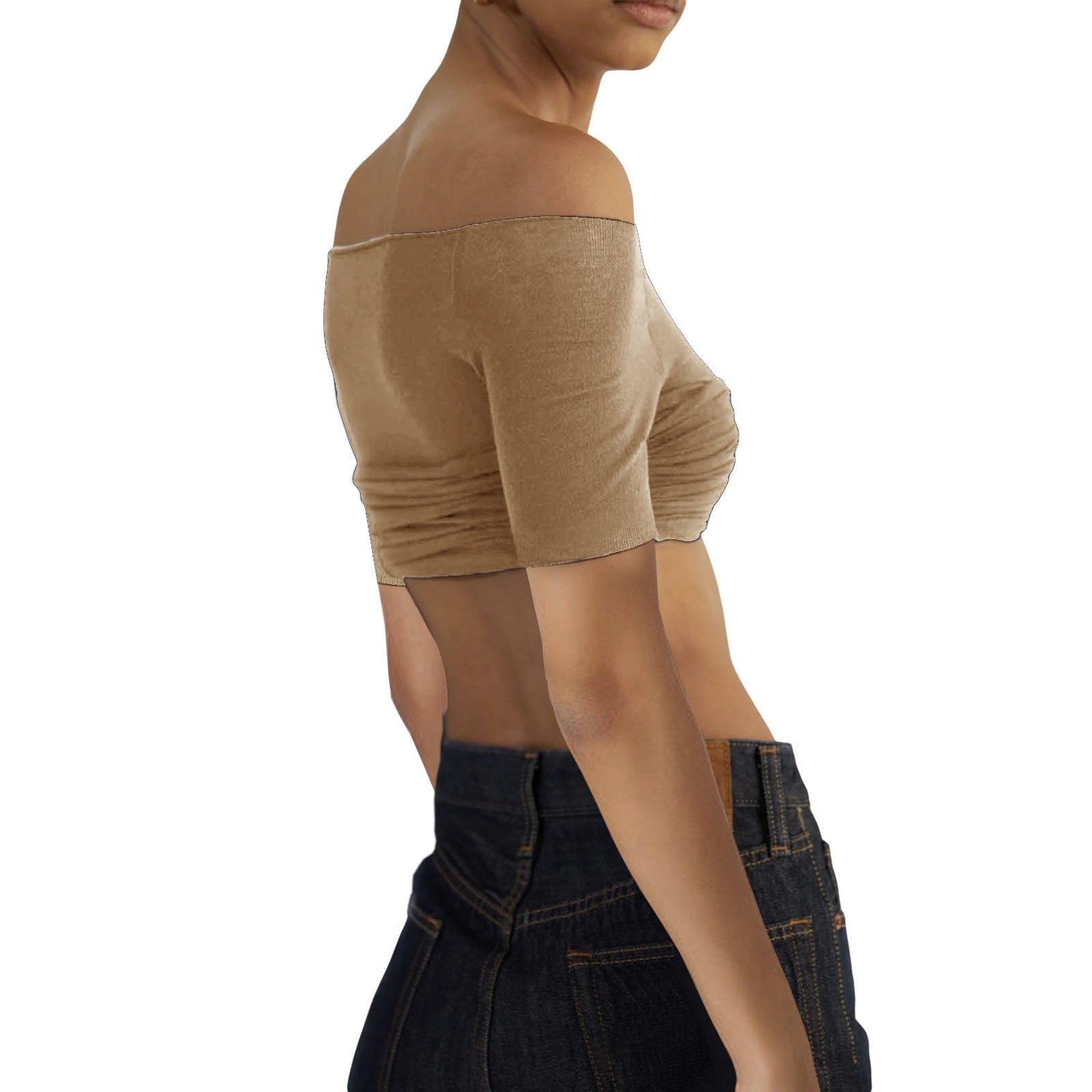 Spring Summer Women Clothes off-Shoulder Collar See Through Short Short Sleeve T Shirt