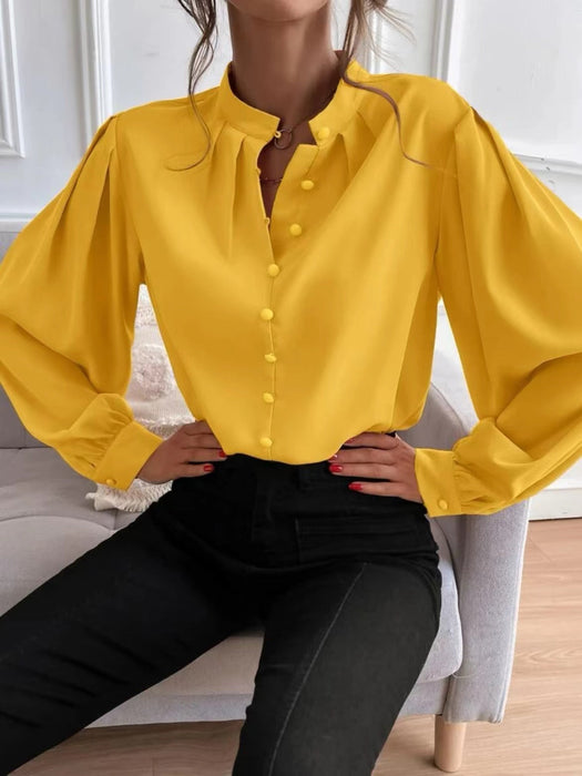 Women  Shirt Autumn Elegant Solid Color Collared Long Sleeve Single Row Button Loose Women Top