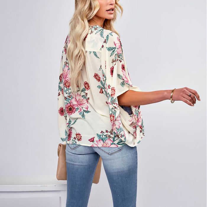 Summer Printed Cardigan Batwing Sleeve Casual Loose Shirt Women