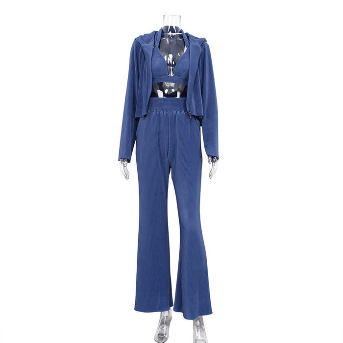 Spring Loose Women Pants Suit Elegant High Waist Long Sleeves Three Piece Set Hair