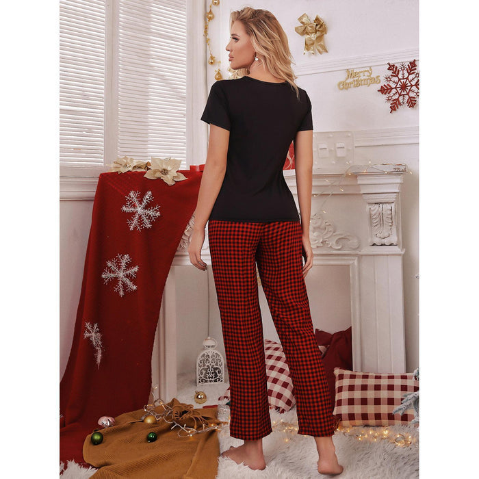 Home Wear Christmas Atmosphere Short-Sleeved T-shirt Trousers Pajamas Suit Comfortable Can Be Worn outside