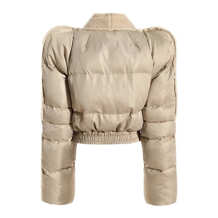 Special Interest Design Baby Cotton Coat Tower Shoulder Zipper Plush Stitching Quilted Exaggerated Profile Flying Shoulder Cotton Jacket Thick Coat