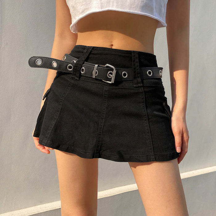 Preppy Age Reducing Pleated Skirt Pocket Casual Low Waist Sexy Sexy Hip Skirt Casual Short Skirt Women