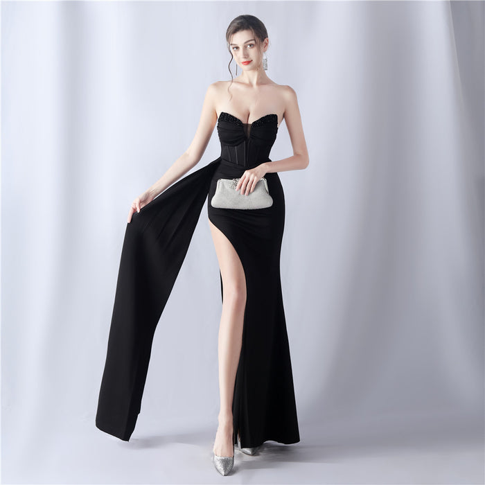 Boning Corset Waist Tight Heavy Industry Beads High End Evening Dress