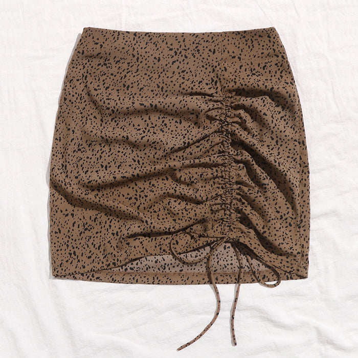 Women Clothing Sexy Mini Drawstring Short Skirt Women Leopard Print High Waist Slim-Fit One-Step Skirt Skirt