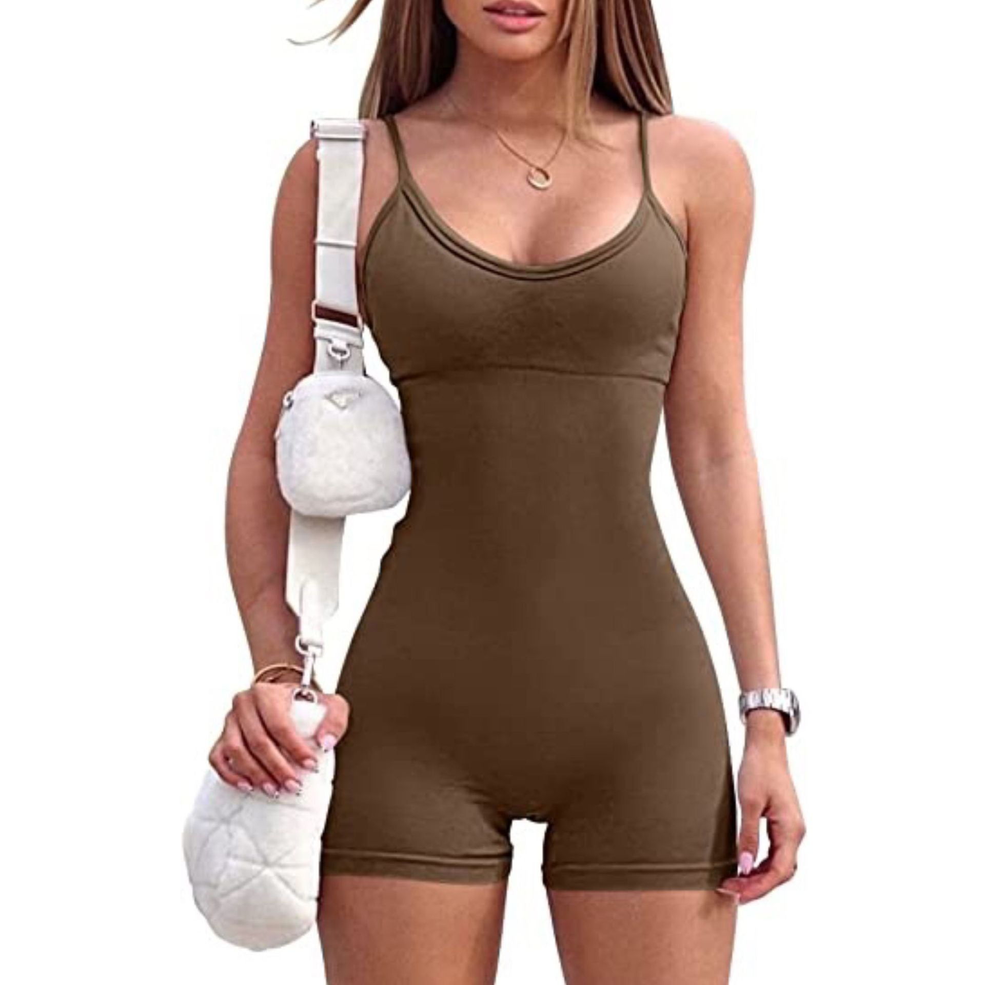 Women Yoga Bodysuit Spaghetti Strap Waist Tight Jumpsuit Sports Jumpsuit