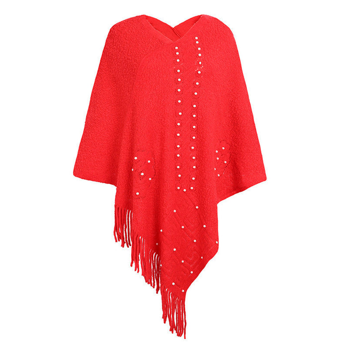 Autumn Winter Shawl Cape Knitwear Beaded Tassel Sweater Women