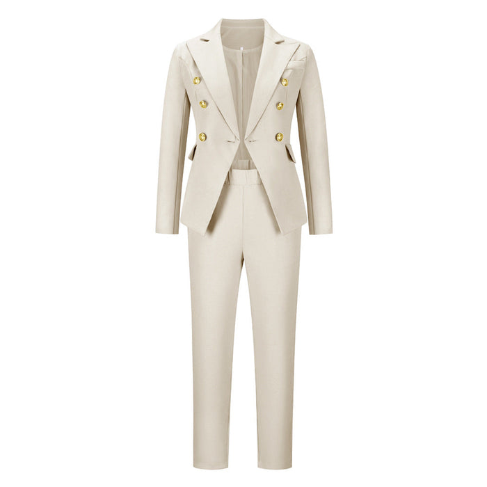 Autumn Winter Office Long Sleeve Small Work Pant Suit Casual Professional Women